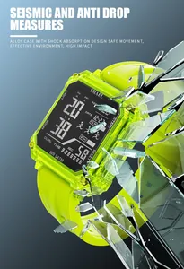 Détail de la montre numérique SMAEL vert néon avec fonctions antichoc et étanchéité