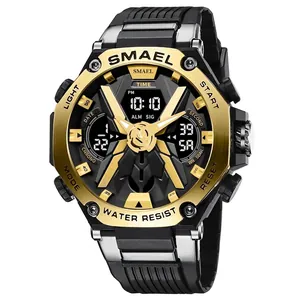 Men Sport Watch Dual Display Waterproof Luminous Digital Quartz Large Dial Alloy Case Outdoor Tactical Military Wristwatch Multi Functional Alarm Stopwatch