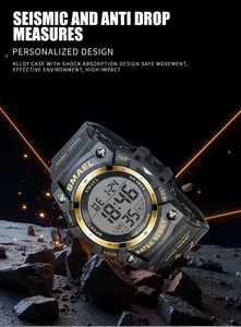 SMAEL rugged digital sports watch with shock-resistant alloy case and 5BAR waterproof design