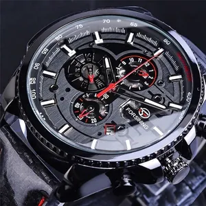 Forsining Herren Automatische Mechanische Uhr Multifunktionale Business Mode Hohl Design Echtes Leder Armband Wasserdichte Armbanduhr