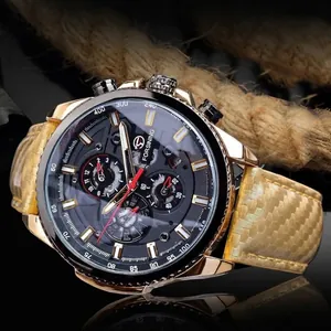 Luxuriöse Forsining automatische mechanische Herrenuhr mit Goldgehäuse und gelbem Band
