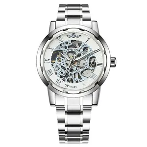 WINNER Herren Mode Business Skelett mechanische Uhr mit silbernem Edelstahlarmband