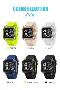 Options de couleur de la montre de sport numérique carrée SMAEL avec boîtier translucide moderne