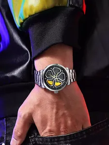 Orologio al quarzo sportivo da uomo con quadrante rotante design cerchione e cinturino