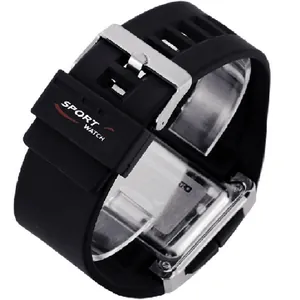 Durable black outdoor sports digital watch for men with silicone strap and buckle