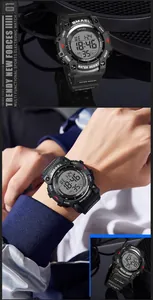 Detailed close-up views of SMAEL waterproof digital sports watch on wrist and in studio