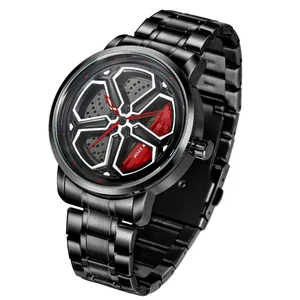 Orologio al quarzo in acciaio nero con quadrante rotante a forma di cerchio auto