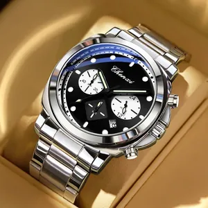 Chenxi Herren Multifunktions-Quarzuhr Edelstahl Lederarmband Chronograph Leuchtend Wasserdicht Business Armbanduhr Cx-9542