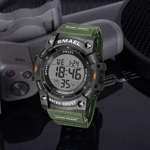 SMAEL waterproof digital sports watch with olive green strap and rugged outdoor design