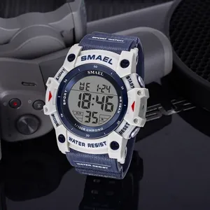 SMAEL men's digital sports watch with waterproof casing and blue resin strap
