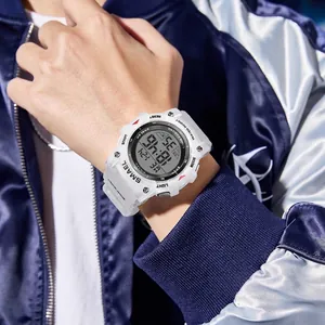 SMAEL men's digital sports watch with transparent white strap and waterproof display