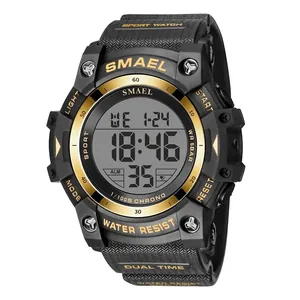 SMAEL waterproof digital sports watch with gold-tone bezel and black resin strap