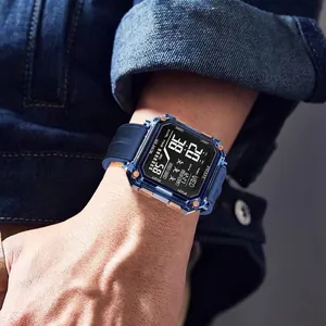 Montre de sport numérique SMAEL unisexe avec bracelet bleu transparent et détails dorés