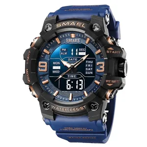Professionelle SMAEL Herren Sportuhr mit wasserdichtem Digital-Analog-Dual-Display blau
