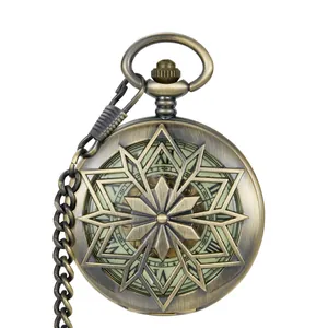 Montre à gousset mécanique vintage en bronze avec couvercle en étoile et chiffres romains