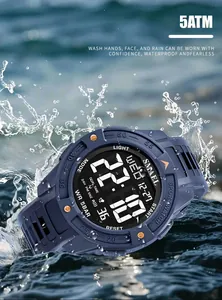 Detailed view of SMAEL men's digital sport watch featuring 5ATM waterproof resistance