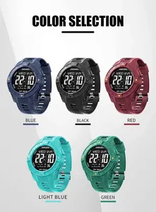 Overview of SMAEL men's digital sports watches in five vibrant colors with LED display