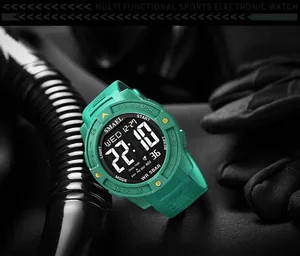 SMAEL mint green men's digital sport watch with 5BAR water resistance for outdoors.