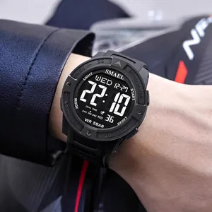 SMAEL men's digital sports watch with LED backlight and 5BAR waterproof rating.