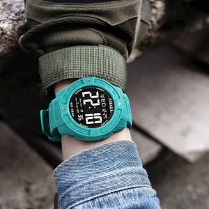 SMAEL teal digital sports watch for men with LED display and 5BAR waterproof features