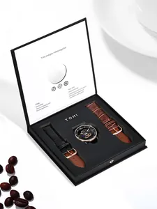 Elegantes Herren-Quarzuhr-Geschenkset mit Skelett-Zifferblatt und zwei Lederarmbändern in Box