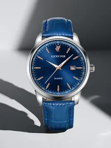 Elegante orologio da uomo Lucky Fox con quadrante blu e cinturino in pelle scura.