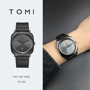 TOMI Herren Business Quadratische Quarzuhr Kalenderfunktion Mode Studentenarmbanduhr Mit Kunstlederarmband 30M Wasserdicht