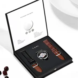 TOMI Herrenuhren-Geschenkset mit Skelett-Zifferblatt und zwei Lederarmbändern zum Wechseln