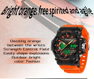 Orologio sportivo arancione robusto con doppio display per uno stile di vita outdoor