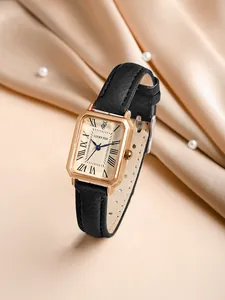 Vue détaillée de la montre à quartz vintage LUCKYFOX pour femmes avec boîtier doré
