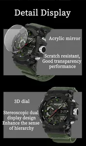 Dettaglio macro del quadrante 3D e specchio acrilico dell'orologio sportivo