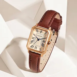 LUCKYFOX Montre à Quartz pour Femme Retro Petit Cadran Rectangulaire Chiffres Romains Bracelet en Similicuir Simple Décontracté Montre-Bracelet