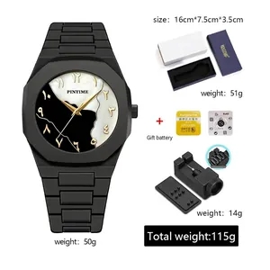 Minimalistisches schwarzes Herren-Quarzuhr-Set mit arabischen Ziffern und Armbandwerkzeug