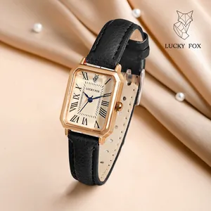 Élégante montre à quartz pour femme LUCKY FOX avec boîtier rectangulaire en or rose