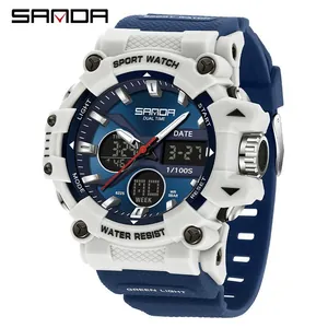 Orologio sportivo da uomo Sanda, impermeabile con doppio display analogico e digitale.