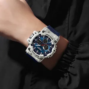 Orologio sportivo impermeabile SANDA da uomo con cassa bianca e quadrante blu
