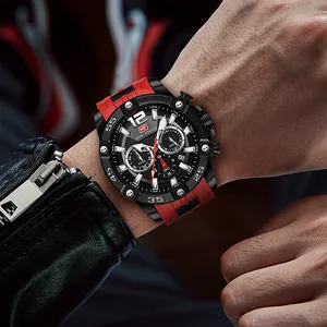 MINI FOCUS wasserdichte Sport-Quarzuhr für Herren mit rotem und schwarzem Silikonarmband