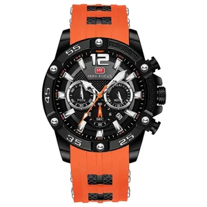 MINI FOCUS Herren Sport Quarzuhr mit orangefarbenem Silikonarmband und schwarzem Zifferblatt