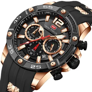 MINI FOCUS Herren Sport-Chronograph mit roségoldenem Gehäuse und schwarzem Silikonarmband