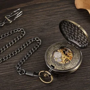 Orologio da taschino meccanico automatico in bronzo con dettaglio del movimento