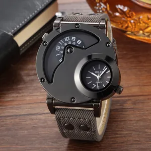Reloj de pulsera Miler para hombre con doble movimiento y correa de lona gris