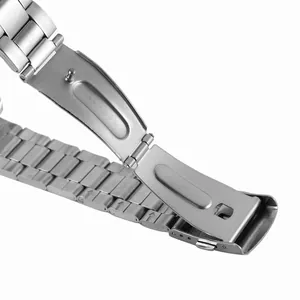 Detailed macro view of the professional stainless steel watch strap and folding clasp
