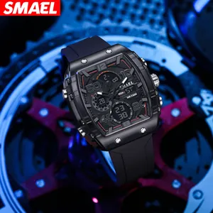 Montre de sport SMAEL Tonneau pour homme étanche double affichage LED