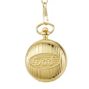 Goldene Vintage Leucht-Taschenuhr mit Dad-Gravur auf dem gestreiften Klappdeckel