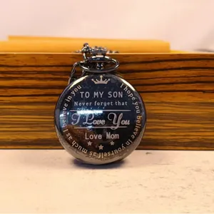 Gegraveerd retro zwart zakhorloge voor zoon met tekst To My Son