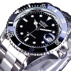 WINNER automatic mechanical watch with stainless steel strap and date display