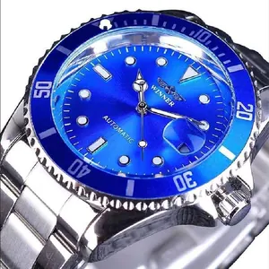 WINNER men's automatic mechanical watch featuring blue dial and silver stainless steel strap