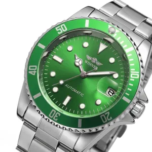 WINNER men's automatic mechanical watch with green dial and stainless steel strap