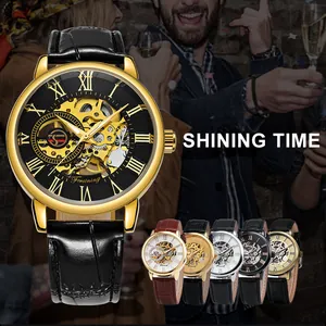Vue détaillée de la montre mécanique squelette de luxe pour hommes en plusieurs couleurs