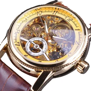 Reloj mecánico automático Forsining skeleton para hombre con correa de cuero.